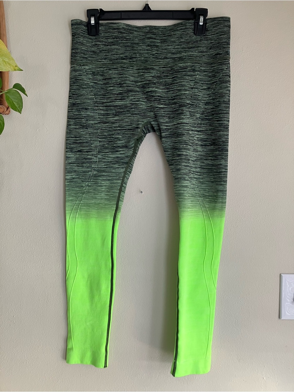 Women's Yoga Pants Size XL Fit Power Flex Green Grey Ombre High Waist Leggings
